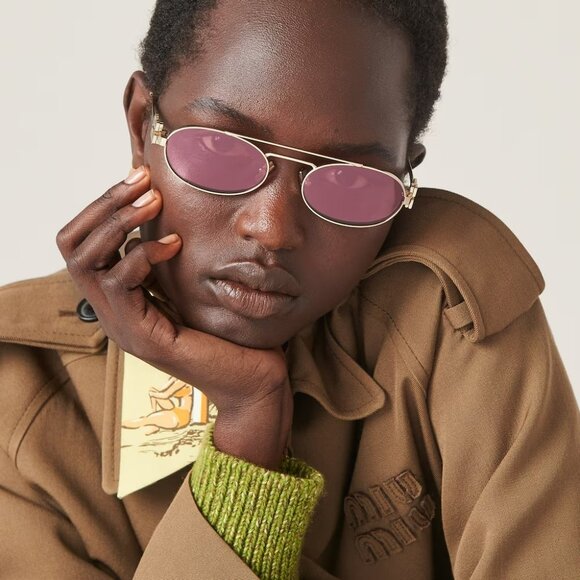 Miu Miu MU54ZS ZVN50D BRAND NEW Sunglasses Gold Pink Mirror Silver Pilot Unisex - Picture 1 of 14